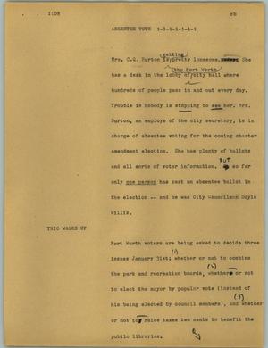 Primary view of object titled '[News Script: Absentee vote]'.