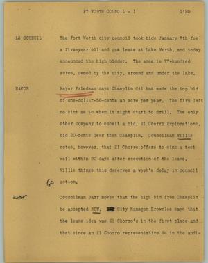Primary view of object titled '[News Script: Ft Worth Council]'.