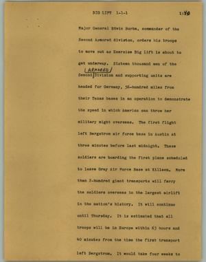 Primary view of object titled '[News Script: Big lift]'.