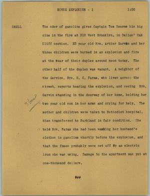 Primary view of object titled '[News Script: House explosion]'.