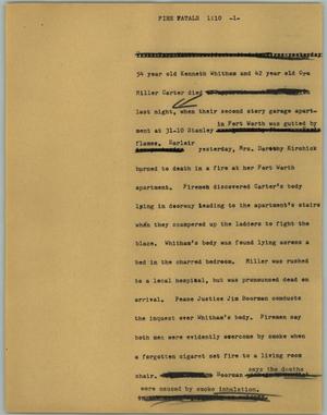 Primary view of object titled '[News Script: Fire fatalities]'.