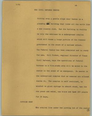 Primary view of object titled '[News Script: New civil defense center]'.