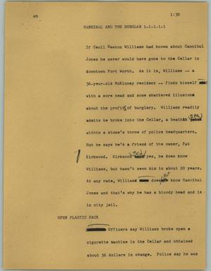 Primary view of object titled '[News Script: Cannibal and the burglar]'.
