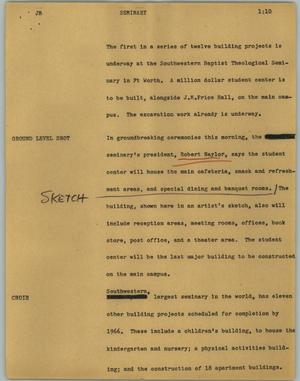 Primary view of object titled '[News Script: Seminary]'.
