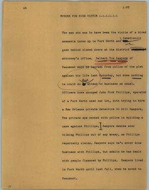Primary view of object titled '[News Script: Murder for hire victim]'.