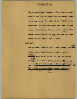 Primary view of object titled '[News Script: Safe burglars]'.