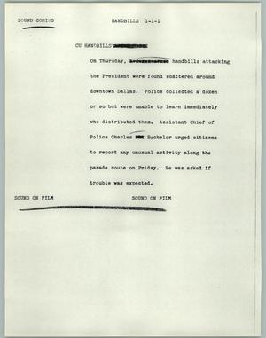 Primary view of object titled '[News Script: Handbills]'.
