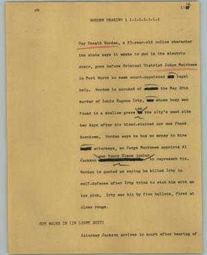 Primary view of object titled '[News Script: Worden hearing]'.
