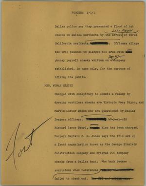 Primary view of object titled '[News Script: Forgers]'.