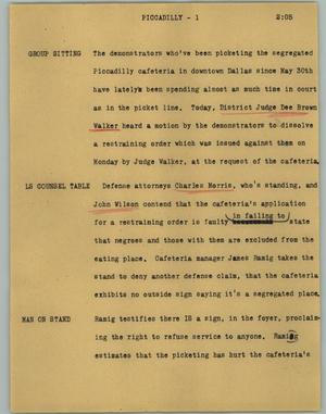 Primary view of object titled '[News Script: Piccadilly]'.