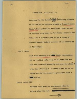 Primary view of object titled '[News Script: Walker suit]'.