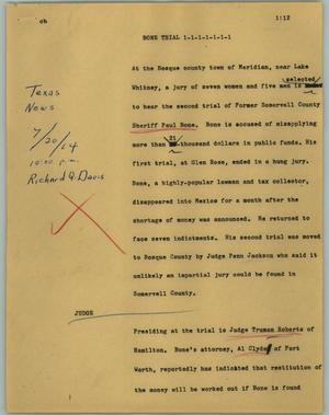 Primary view of object titled '[News Script: Bone trial]'.