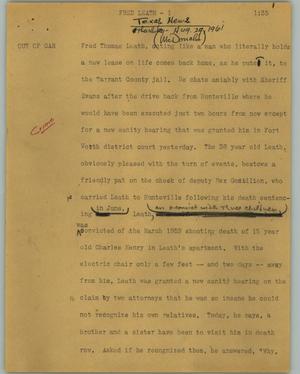 Primary view of object titled '[News Script: Fred Leath]'.