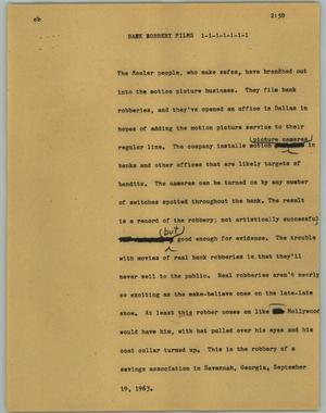 Primary view of object titled '[News Script: Bank robbery films]'.
