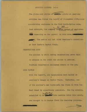 Primary view of object titled '[News Script: American layoffs]'.