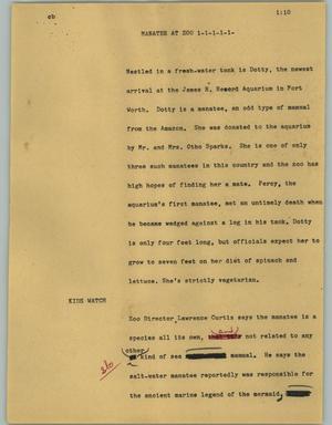 Primary view of object titled '[News Script: Manatee at Zoo]'.