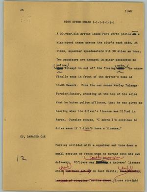 Primary view of object titled '[News Script: High speed chase]'.
