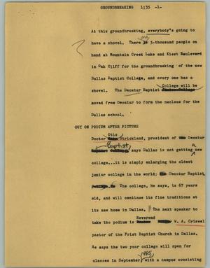 Primary view of object titled '[News Script: Groundbreaking]'.
