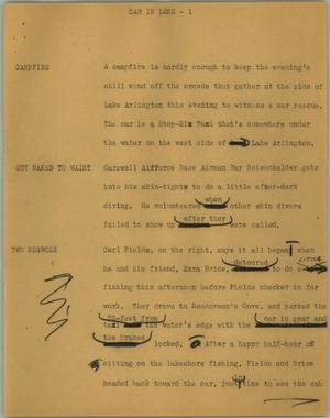 Primary view of object titled '[News Script: Car lake]'.
