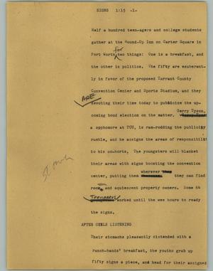 Primary view of object titled '[News Script: Signs]'.