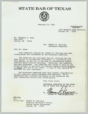 Primary view of object titled '[Letter from the State Bar of Texas rejecting complaint]'.