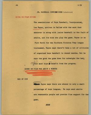 Primary view of object titled '[News Script: Jr. Baseball Commissioner]'.