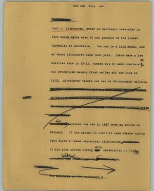 Primary view of object titled '[News Script: Old car]'.