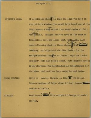 Primary view of object titled '[News Script: Antiques]'.