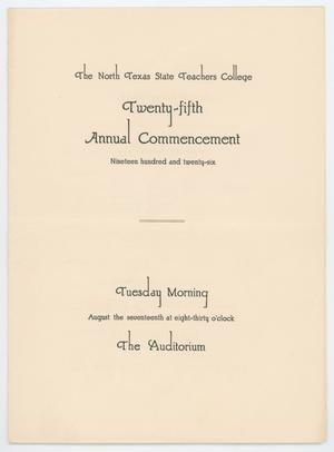 Primary view of object titled '[Commencement Program for North Texas State Teachers College, August 1926]'.