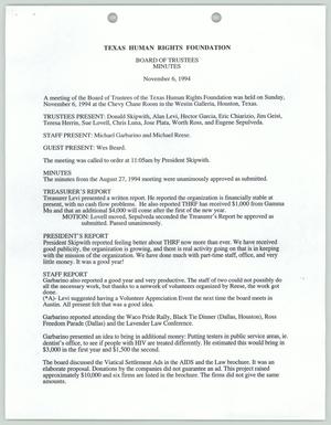Primary view of object titled 'Texas Human Rights Foundation Board of Trustees Minutes November 6, 1994'.