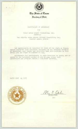 Primary view of object titled '[Certificate of amendment for the Texas Human Rights Foundation]'.