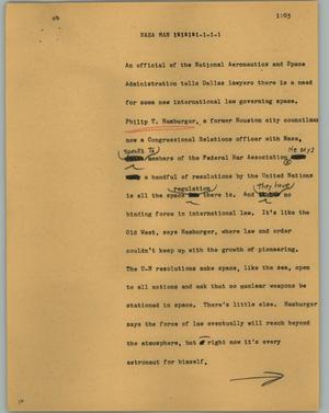 Primary view of object titled '[News Script: NASA man]'.