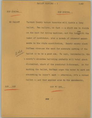 Primary view of object titled '[News Script: Ballot marking]'.