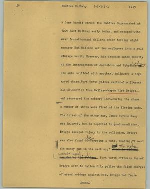 Primary view of object titled '[News Script: Buddies robbery]'.