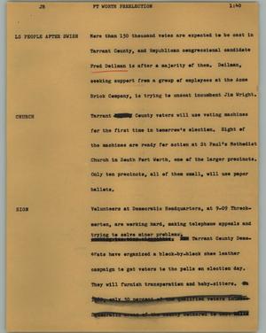 Primary view of object titled '[News Script: Fort Worth pre-election]'.