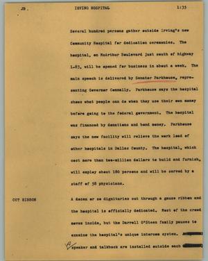 Primary view of object titled '[News Script: Irving hospital]'.