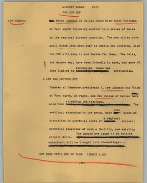 Primary view of object titled '[News Script: Airport talks]'.