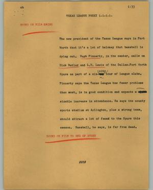 Primary view of object titled '[News Script: Texas league Prexy]'.