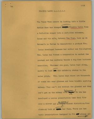 Primary view of object titled '[News Script: Frankie Laine]'.