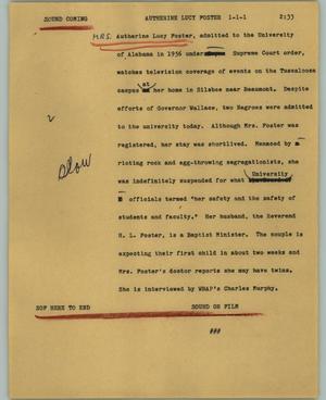 Primary view of object titled '[News Script: Autherine Lucy Foster]'.