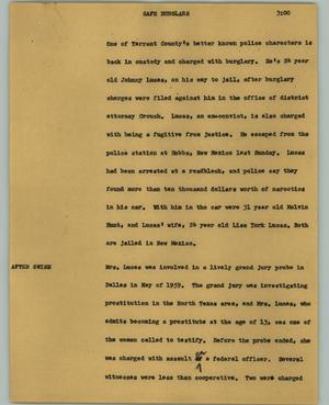 Primary view of object titled '[News Script: Safe burglars]'.