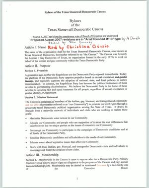 Primary view of object titled 'Bylaws of the Texas Stonewall Democratic Caucus'.