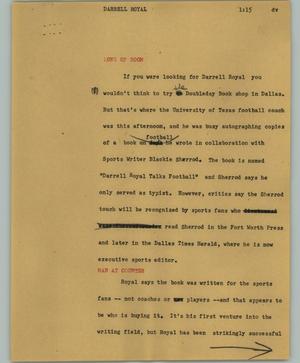 Primary view of object titled '[News Script: Darrell Royal]'.