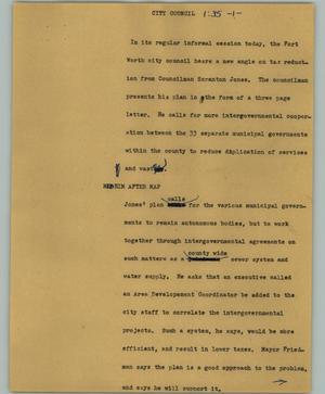 Primary view of object titled '[News Script: City council]'.