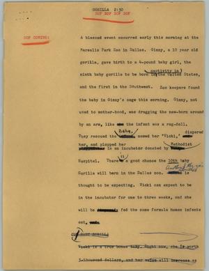 Primary view of object titled '[News Script: Gorilla]'.