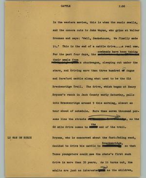 Primary view of object titled '[News Script: Cattle]'.