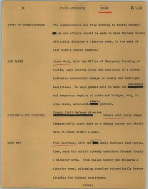 Primary view of object titled '[News Script: Flood aftermath]'.