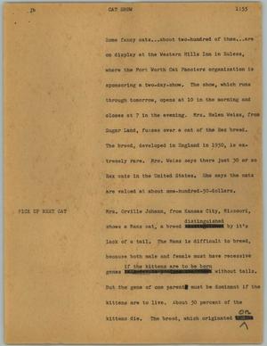 Primary view of object titled '[News Script: Cat show]'.