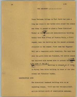 Primary view of object titled '[News Script: TWC Ceremony]'.
