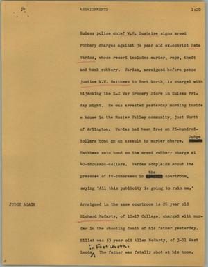 Primary view of object titled '[News Script: Arraignments]'.